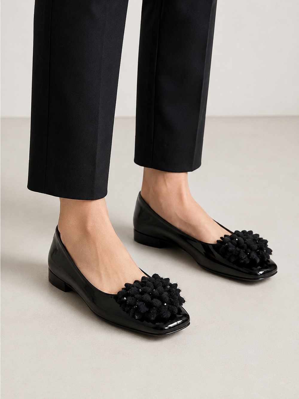Kate Spade New York Black Patent Leather Floral Ballet Flats 8.5 B